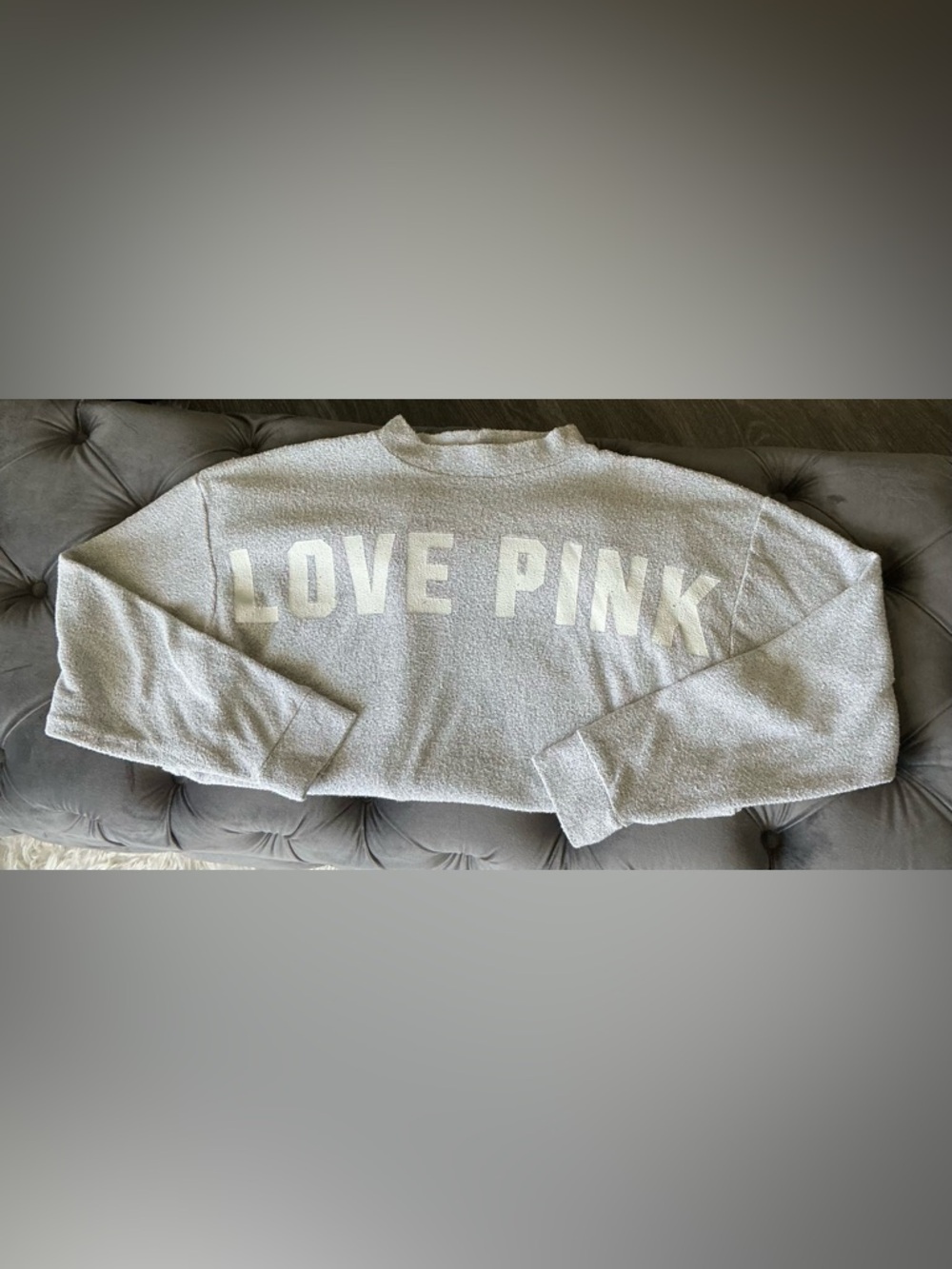 Victoria's Secret PINK Light Gray Bouclé Crew Sweatshirt with White Logo